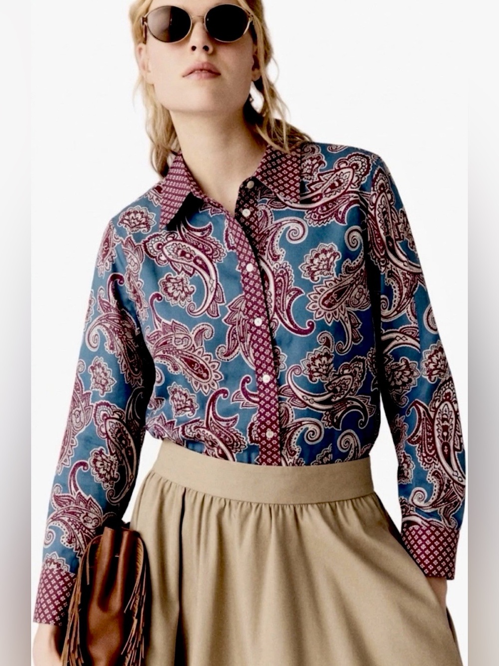 JONES NY SIGNATURE PAISLEY SHIRT XL COTTON MOD ART FUNKY RETRO PREPPY ACADEMIA